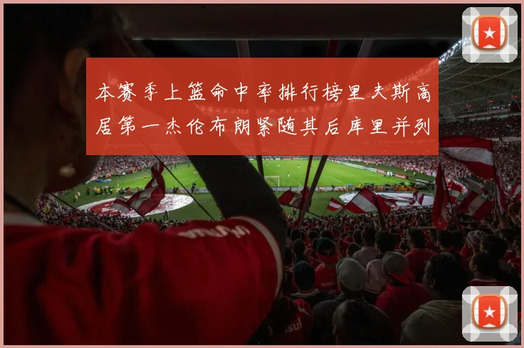 本赛季上篮命中率排行榜里夫斯高居第一杰伦布朗紧随其后库里并列第六
